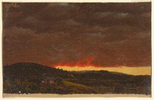Piirros, maisema, auringonlasku, n. 1845 tekijältä Frederic Edwin Church