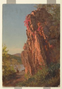 Piirros, maisema ja suuri kallio, mahdollisesti Pohjois-Carolina, 1865-70 tekijältä Frederic Edwin Church