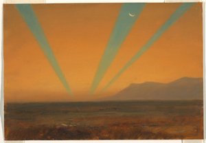 Piirros, Maisema auringonlaskun kanssa, 1860-70 tekijältä Frederic Edwin Church