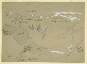Piirros, Maisemia Bernin Alpeilla, Bel Alpin lähellä, Sveitsi, syyskuu 1868. tekijältä Frederic Edwin Church