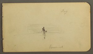 Piirros, Mies kanootissa, mahdollisesti 1878 tekijältä Frederic Edwin Church