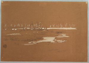 Piirros, Suomaisema Millinocketin lähellä, 20. syyskuuta 1878. tekijältä Frederic Edwin Church