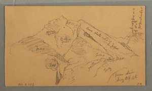 Piirustus, Keskiaikainen linna, talon kaskadi, 24. elokuuta 1868. tekijältä Frederic Edwin Church