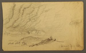 Piirros, Sumu joen ja kukkuloiden yllä, kesäkuu 1882 tekijältä Frederic Edwin Church