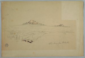Piirros, Chimborazo-vuori, näkymä Riobambasta, Ecuador, heinäkuu 1857. tekijältä Frederic Edwin Church