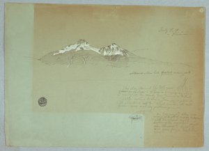 Piirros, Iliniza-vuori, Ecuador, 3. heinäkuuta 1857. tekijältä Frederic Edwin Church