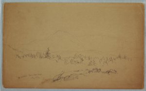 Piirros, "Mount Katahdin from the West" [Katahdin-vuorta kohti länteen katsoen], elokuu 1852. tekijältä Frederic Edwin Church