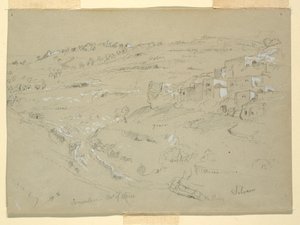 Piirros, Öljymäki, Betania, Siloam ja Jerusalem, Palestiina [Betania ja Silwan, Itä-Jerusalem ja Jerusalem, Israel], 7. ja 10. helmikuuta 1868. tekijältä Frederic Edwin Church