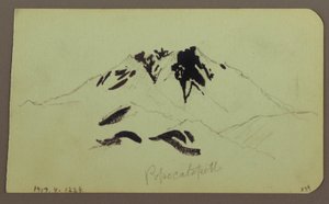 Piirros, vuoristomaisema, Taluca, kuva; Kääntöpuolella: Popocatapetl, 1883. tekijältä Frederic Edwin Church