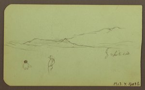 Piirros, vuoristomaisema; Kääntöpuoli: vuoristomaisema, hahmo, 1883 tekijältä Frederic Edwin Church