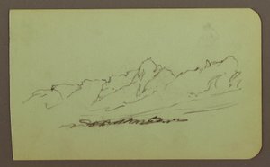 Piirros, vuoristomaisema; Kääntöpuoli: Vuoristo, hahmo, 1883 tekijältä Frederic Edwin Church
