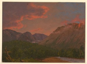 Piirros, Vuoristomaisema auringonlaskussa, 1865 tekijältä Frederic Edwin Church