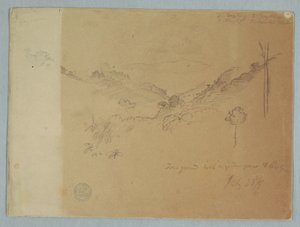 Piirros, Vuoristomaisema lähellä Jorjea, Ecuador, 23. heinäkuuta 1857. tekijältä Frederic Edwin Church