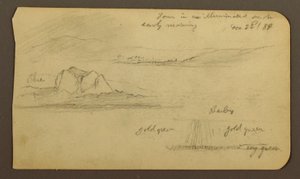 Piirros, vuoristomaisemia; Kääntöpuoli: Vuoren kylki, Tocatecas, 22. joulukuuta 1884. tekijältä Frederic Edwin Church