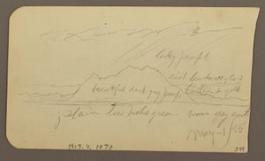 Piirros, Vuorenhuippu; Kääntöpuoli: Karu vuoristo, 1. toukokuuta 1885. tekijältä Frederic Edwin Church