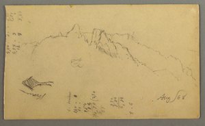 Piirros, Vuorenhuiput, tienvarsipyhäkkö, elokuu 1868. tekijältä Frederic Edwin Church