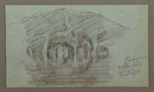 Piirros, Vuori ja sen heijastus järvessä, mahdollisesti 1868 tekijältä Frederic Edwin Church