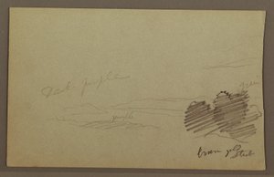 Piirros, Vuoristo, pilvi, mahdollisesti 1860-luku tekijältä Frederic Edwin Church