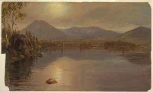 Piirros, Katahdinin ja Turnerin vuoret Katahdinjärveltä, Maine, 1855-60. tekijältä Frederic Edwin Church