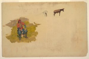 Piirros, Lähi-itä, mies; aasi, 1868-69 tekijältä Frederic Edwin Church