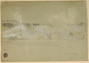 Piirros, Niagaran putoukset lumessa, luoteesta, 20. maaliskuuta 1856. tekijältä Frederic Edwin Church