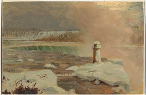 Piirros, Niagara-joki ja putoukset lumessa, maaliskuu 1856. tekijältä Frederic Edwin Church