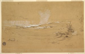 Piirustus, Niagara: Niagara: Kanadan putoukset ja vuohisaari, lokakuu 1856. tekijältä Frederic Edwin Church