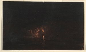 Piirros, Yöllinen kalastuskohtaus, 1868-69 tekijältä Frederic Edwin Church