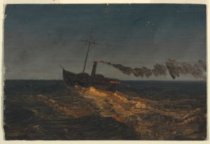 Piirros, Melahöyrylaiva iltahämärässä, n. 1853. tekijältä Frederic Edwin Church