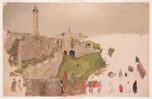 Piirros, Paraati saapuu kaupunkiin, Jaffa, maaliskuun alussa 1868. tekijältä Frederic Edwin Church