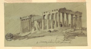 Piirros, Parthenon, Ateena kaakosta, huhtikuu 1869. tekijältä Frederic Edwin Church