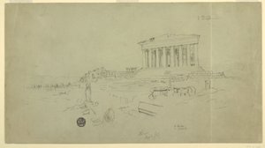 Piirros, Parthenon ja Erektiokirkko, Ateena, huhtikuu 1869. tekijältä Frederic Edwin Church