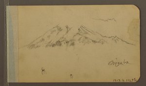 Piirros, Orizaban huippu, kuva; Kääntöpuoli: Tasanko ja vuoristoalueet, 1889 tekijältä Frederic Edwin Church