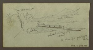 Piirros, tasanko ja vuoristo, mahdollisesti 1868 tekijältä Frederic Edwin Church