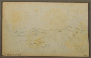 Piirros, Popayan, Kolumbia; Kääntöpuoli: Vuoristomaisema, Kolumbia, 9. elokuuta 1853. tekijältä Frederic Edwin Church