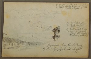Piirros, Popayan, Kolumbia; Kääntöpuoli: Vuoristomaisema, Kolumbia, 9. elokuuta 1853. tekijältä Frederic Edwin Church