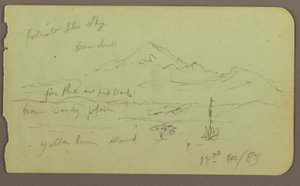 Piirustus, Popocatapel; Kääntöpuoli: Texcoco Hotelin friisi, 18. joulukuuta 1883. tekijältä Frederic Edwin Church