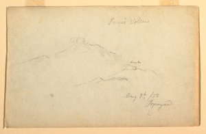 Piirros, Purese-tulivuori nähtynä Popayanista, Kolumbia, 9. elokuuta 1853. tekijältä Frederic Edwin Church
