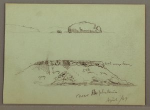 Piirros, Rantaviivan edessä olevat kalliot, Kalliokalliot rantaviivan varrella, huhtikuu 1869. tekijältä Frederic Edwin Church