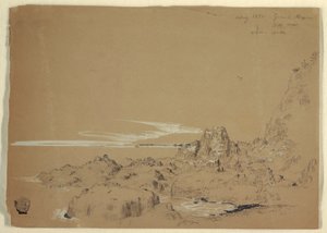 Piirros, Kalliorannikko, Grand Manan, Kanada, elokuu 1851. tekijältä Frederic Edwin Church
