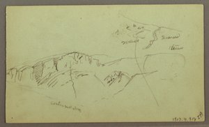 Piirros, Kalliovuorten huiput, mahdollisesti 1868 tekijältä Frederic Edwin Church