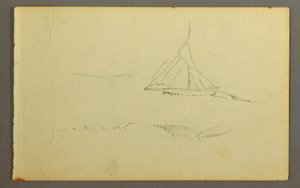 Piirros, purjevene paapuurin puolelta, 1845 tekijältä Frederic Edwin Church