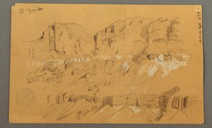 Piirros, luonnoksia, El Jemenin laakso, "Arabia", mahdollisesti 1868, 20. helmikuuta 1868. tekijältä Frederic Edwin Church