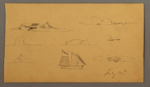 Piirros, Luonnoksia Labradorista, mahdollisesti 14. heinäkuuta 1859. tekijältä Frederic Edwin Church