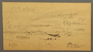 Piirros, Taivaan tutkiminen harjun ja sateenkaaren yllä, heinäkuu 1866. tekijältä Frederic Edwin Church