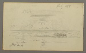 Piirros, Taivas ja matala aurinko veden yllä, heinäkuu 1858 tekijältä Frederic Edwin Church