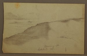 Piirros, Rinteiset vuoret, mahdollisesti 1860-luku tekijältä Frederic Edwin Church