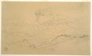 Piirros, Cotopaxi-tulivuoresta nouseva savu, Ecuador, 1857. tekijältä Frederic Edwin Church