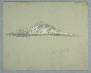 Piirros, Chimborazo-vuoren lumipeitteinen huippu, Ecuador, heinäkuu 1857. tekijältä Frederic Edwin Church