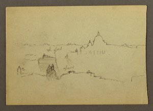 Piirros, Pietarinkirkko pohjoisesta Rooman kukkuloita ja taivaanrantaa vasten, tammikuu 1869. tekijältä Frederic Edwin Church